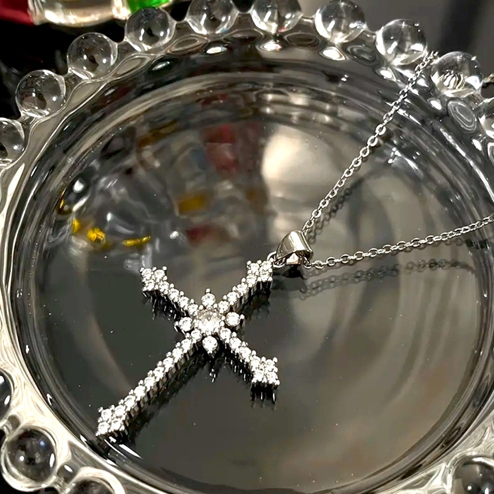 Cross Starburst Crystal Pendant Necklace With Lobster Clasp - Picture 3 of 4